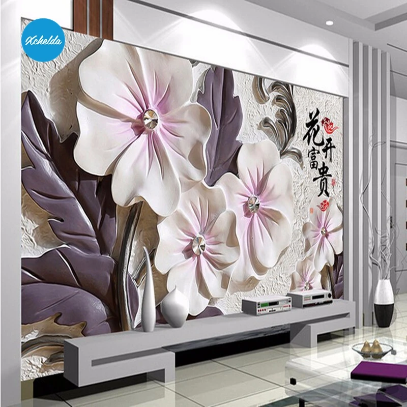 

XCHELDA 3D Mural Wallpapers Custom Painting Ceramic Peony Design Background Bedroom Living Room Wall Murals Papel De Parede