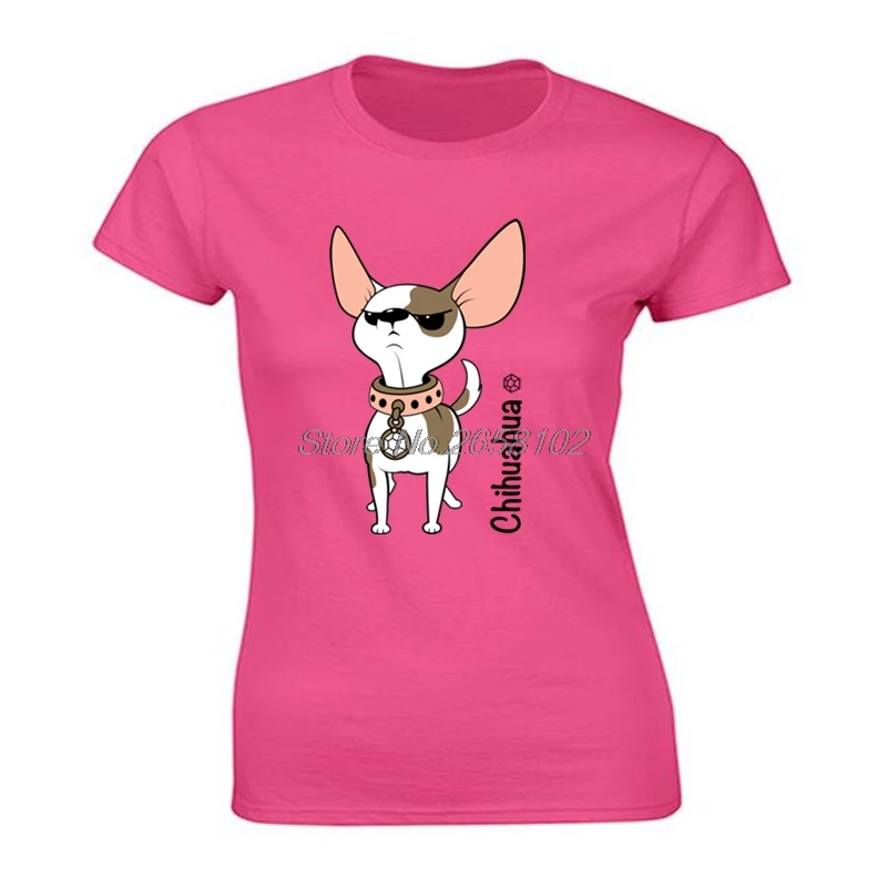 Милый принт чихуахуа, летние футболки, Женская хлопковая футболка с коротким рукавом, Повседневная футболка в стиле хип-хоп для девочек, Harajuku, уличная одежда для фитнеса - Цвет: rose