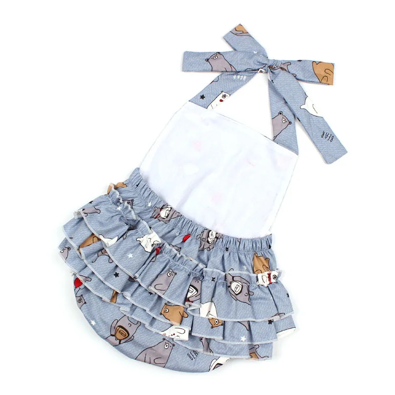 Bear Print Baby Girls Summer Rompers & Headband Newborn Infant Cotton Ruffles Sleeveless Jumpsuit Girls Beach Costume (12)
