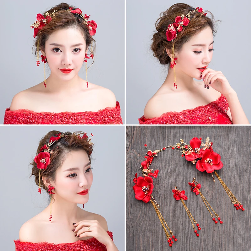 

Provence Wedding Store Hair Wedding Red Hair Accessories Tiara Flowers Crown Decoration Ornaments for Women Hairwear Headdress