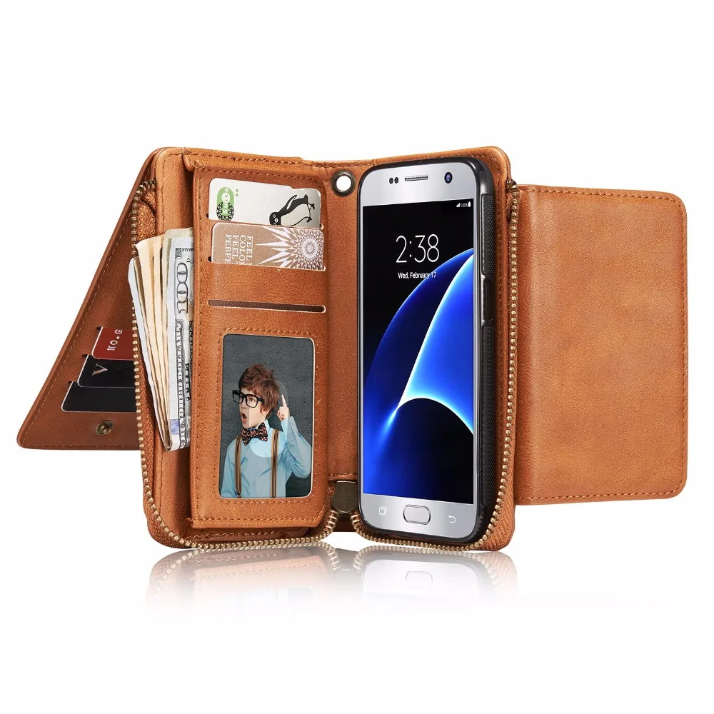 Чехлы-бумажники для Samsung Galaxy S5, S6, S6 Edge, S7, S7 Edge Бумажник кожаный чехол 2 в 1 адсорбция с карманом для карт
