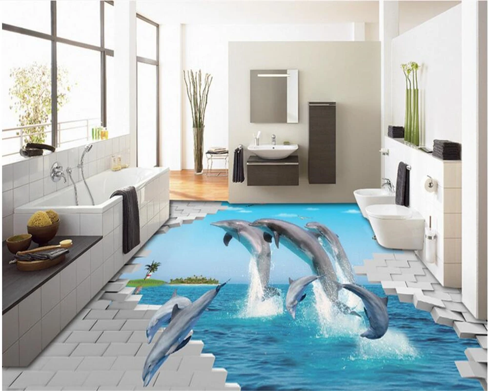 

beibehang Fantasy pvc wallpaper beautiful underwater world dolphin water self-adhesive waterproof 3d floor papel de parede