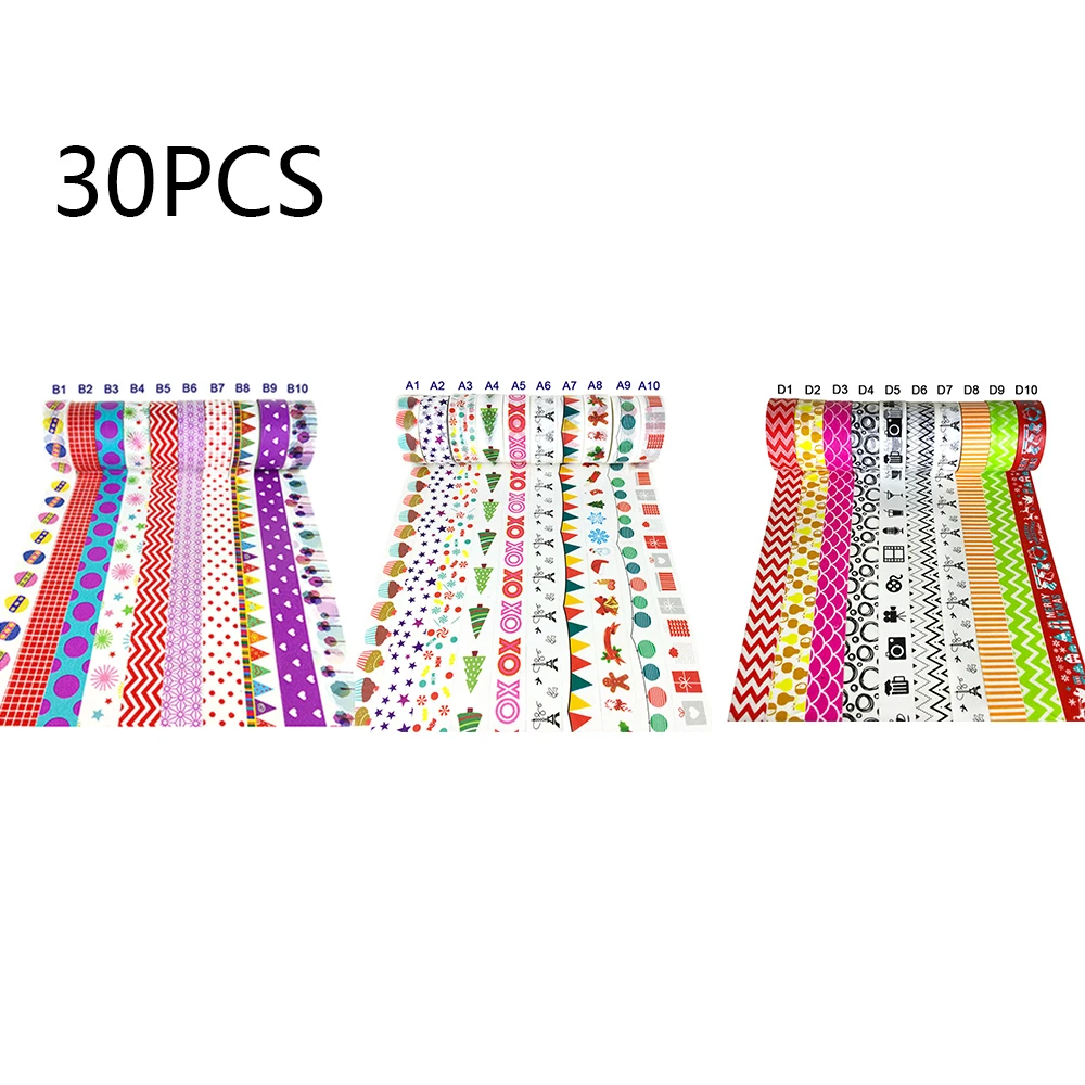 

30Pcs Decorative Snow Deer Christmas Tree Washi Tape Set Rice Paper DIY Scrapbooking Adhesive Masking Tape 1.5cm*5m Stationery