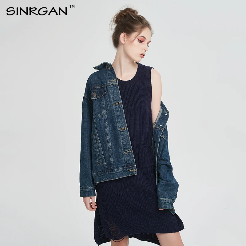 SINRGAN Demin font b Jacket b font Solid Blue 2017 New Spring Summer Fashion font b