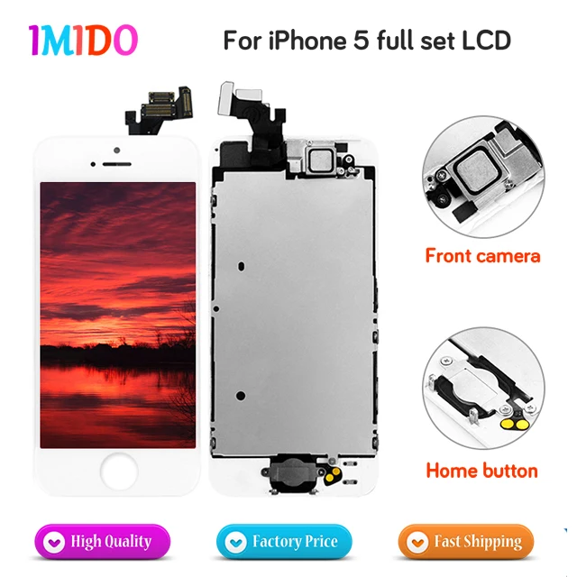 

5PCS/LOT All Tested AAA Quality Screen Full Set LCD For iPhone 5 LCD Display Touch Screen Home button+Front camera DHL shipping