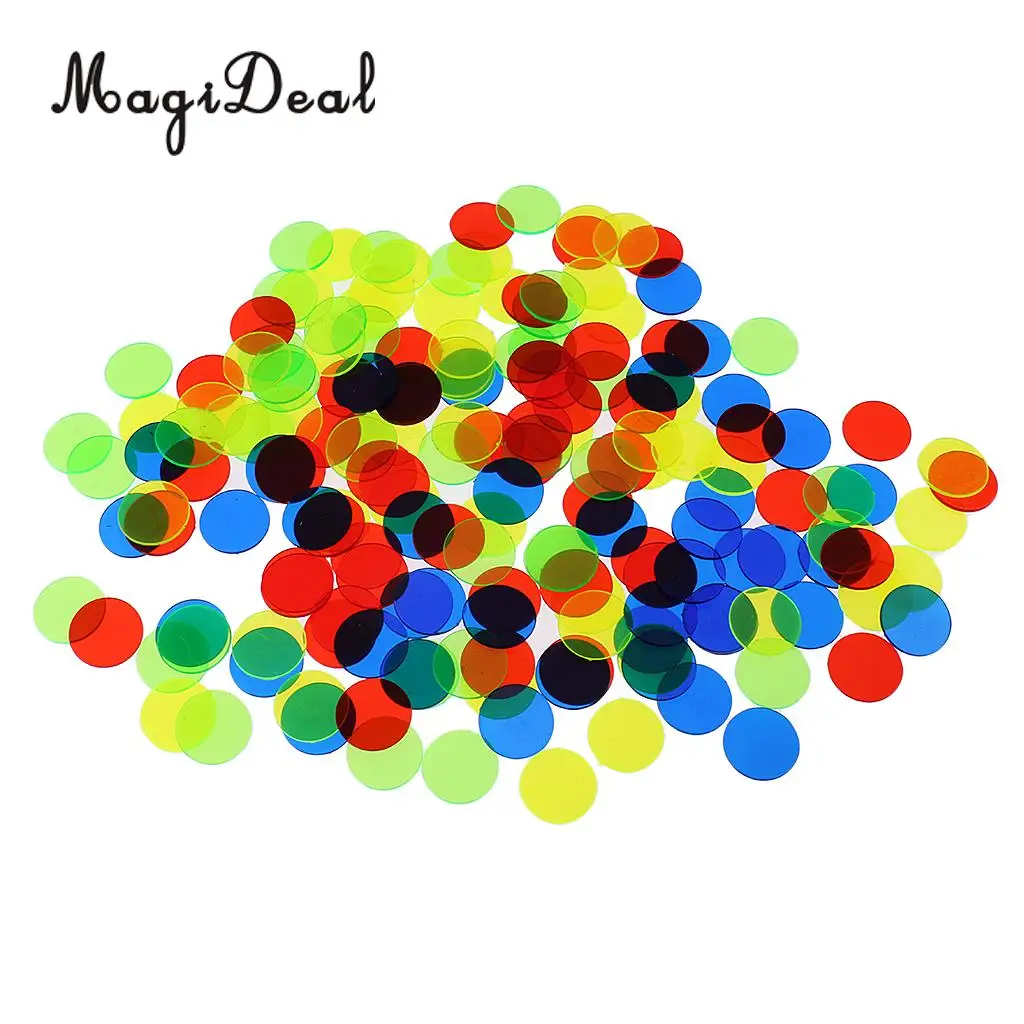 MagiDeal 200pc Translucent Bingo Chips 3/4 Inch Poker Chips for Bingo Poker Board Game Cards Casino Accessory Mixed Color