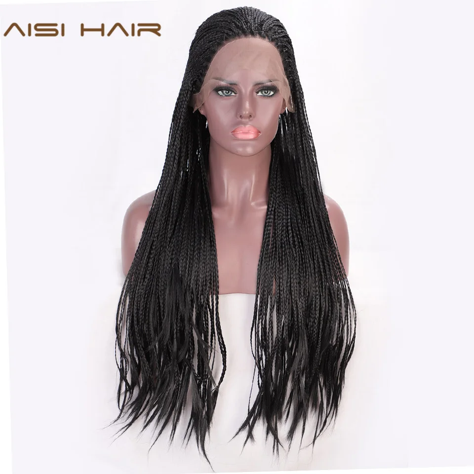 

AISI Hair Long Black Senegalese Twist Braids Synthetic Lace Front Wig Color 30inches Wig For Afro Woman Heat Resistant Fiber