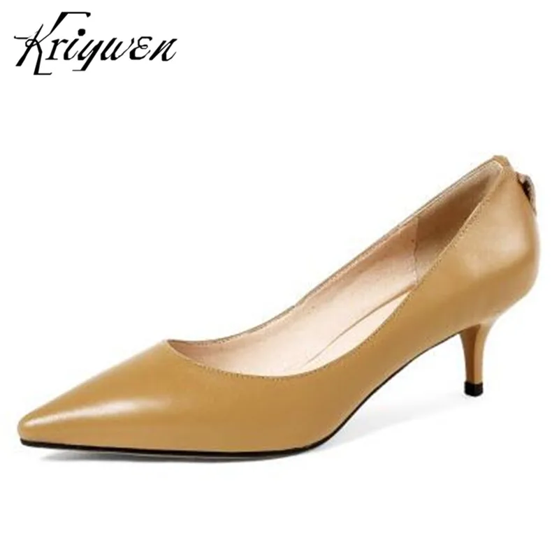 

Kriywen 2018 Women shoes Elegant Genuine Leather Woman Shoes chaussures femme Thin High Heel Femmes stilettos Office Lady Pumps