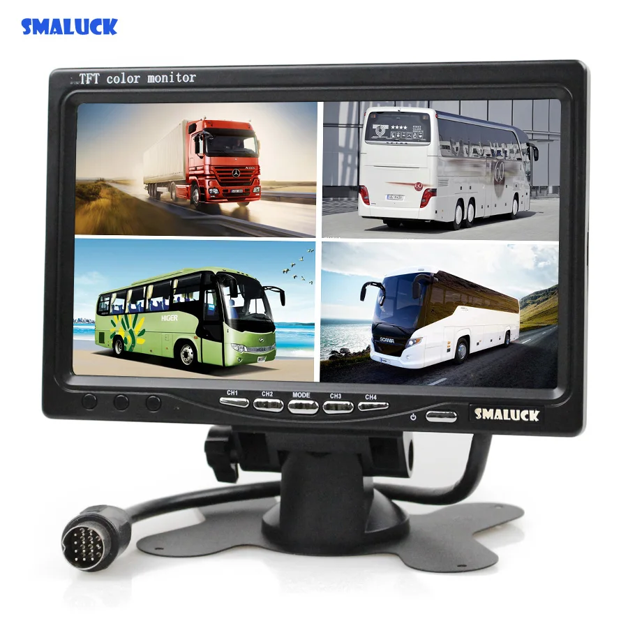 

SMALUCK DC12V-24V 7 Inch 4 Split Quad LCD Screen Display Color Rear View Car Monitor for Car Truck Bus Reversing Camera