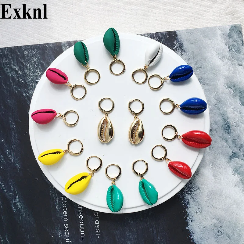 

Exknl Vintage Shell gold color Dangle Earrings for women Conch earrings Beach drop earrings trendy Summer fashion jewelery 2019