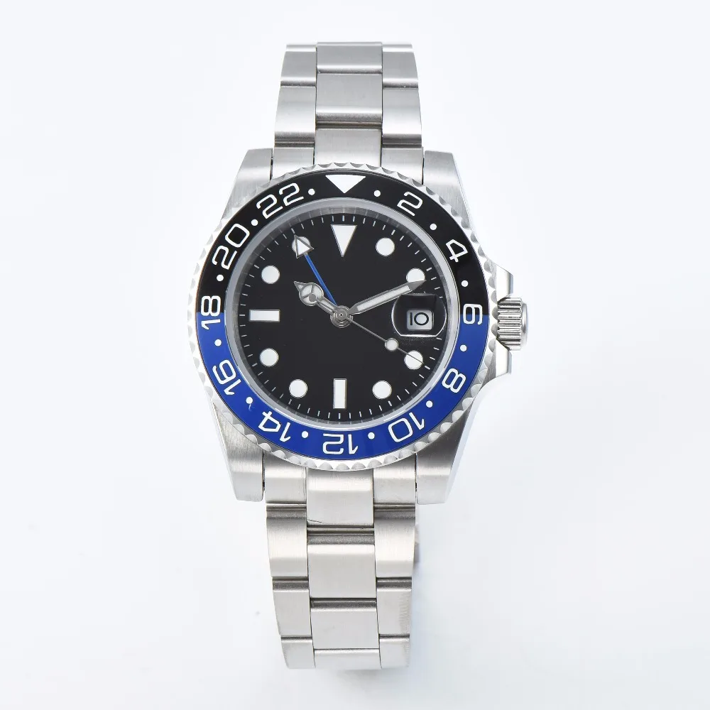 40 мм GMT часы стерильный циферблат Керамические светящиеся руки синий/черный ободок сапфировое стекло Автоматическая обмотка мужские L40-7