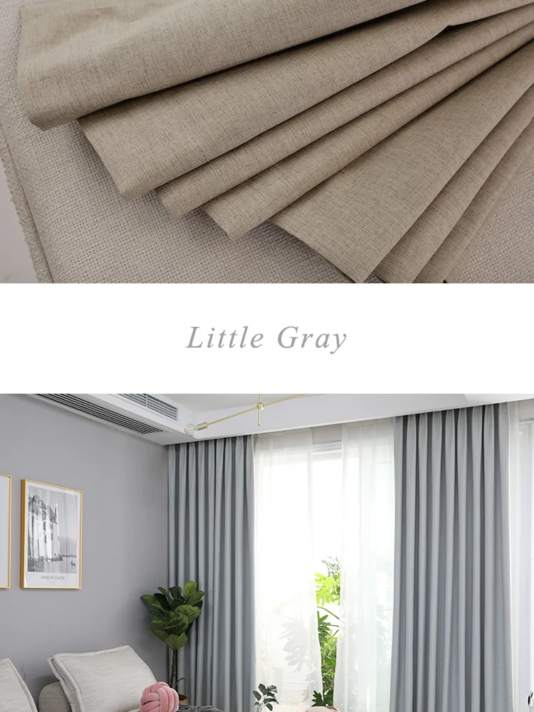 Solid 100% blackout Curtain For Living room Home Decor thick Faux linen Curtains for Bedroom ready made custom made