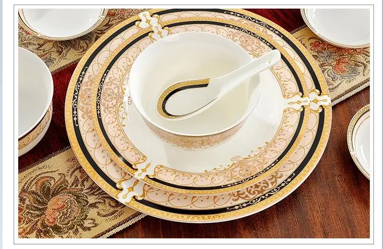 Костяной набор посуды из фарфора Керамические Тарелки и блюда миски 56 шт комбинированная керамическая посуда