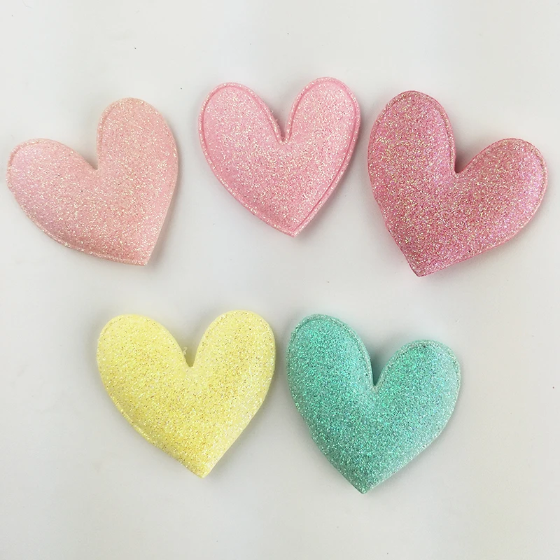

10pcs/lot 5x4.8cm DIY Handmade Shiny Heart Padded Applique for Children's hair Clip Accessories