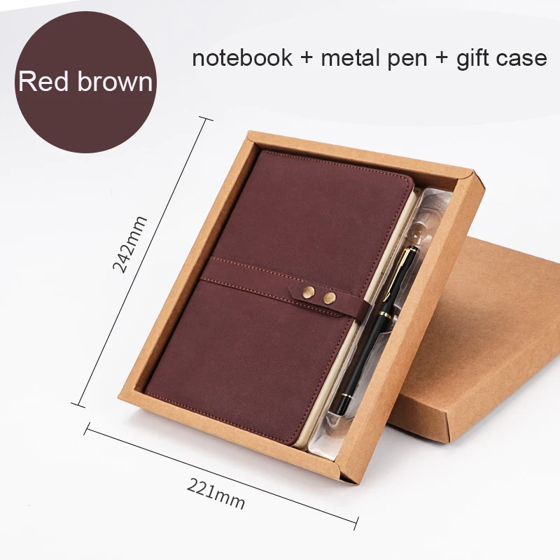 

Business A5 Notebook Gift Set with Metal Rollerball Pen Creative Meeting Notepad Lined Set Hardcover Notebooks with Retro Snap