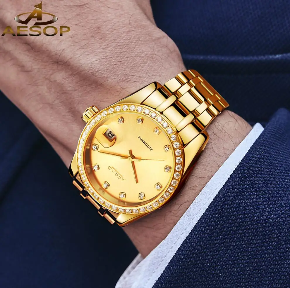 

Luxury Golden Switzerland Watches Mechanical Men Watch Stainless Steel orologi Tourbillon Automatic Watch For Men Calendar Swiss