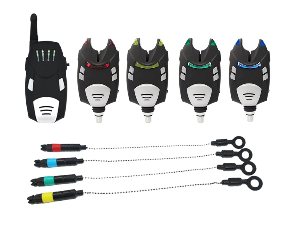 

OLDCARP Waterproof+interchangeable LED Wireless fishing bite alarm 4+1 set carp fishing with 4*Black Chain Swingers