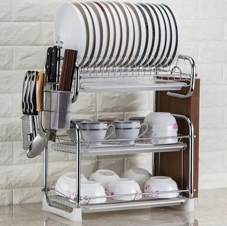 

Kitchen supplies rack three layers of large capacity of the bowl of a bowl of bowls and chopsticks.