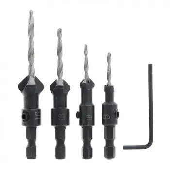 

4pcs/lot HSS 1/4 Hex Shank Handle Conical Woodworking Countersunk Head Drilling Screw Size 6/10/13/16 Tool Accessories