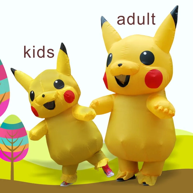 

Parent and Kids Family Inflatable Pikachu Costumes Full Body Pokemon Jumpsuit Kids Adult Pokemon Mascot Pikachu Cosplay Costume