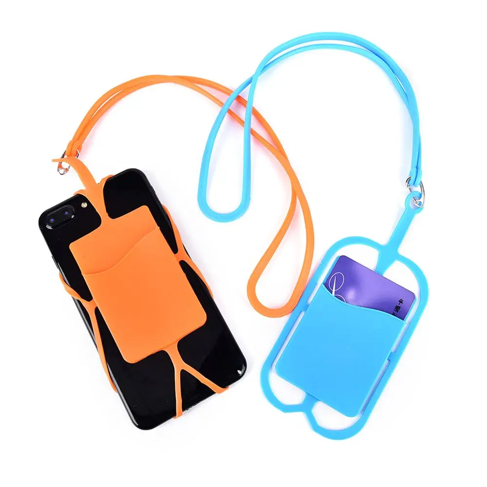 ISKYBOB Cell Phone Silicone Wallet Case Credit ID Card Bag Holder Pocket with Lanyard TO Phone ...