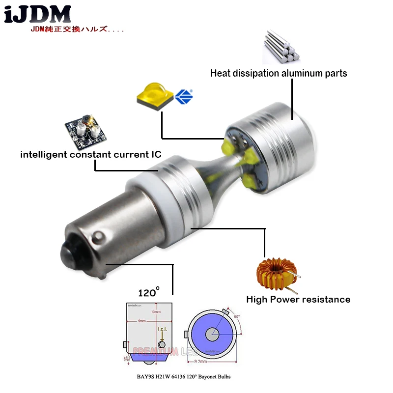 Lâmpadas de Lente Potência para Luzes de Backup Led de Alta Ijdm Auto ou Estacionamento Base: Led12v H21w Bay9s 120 13 High Quality Automóveis e motos