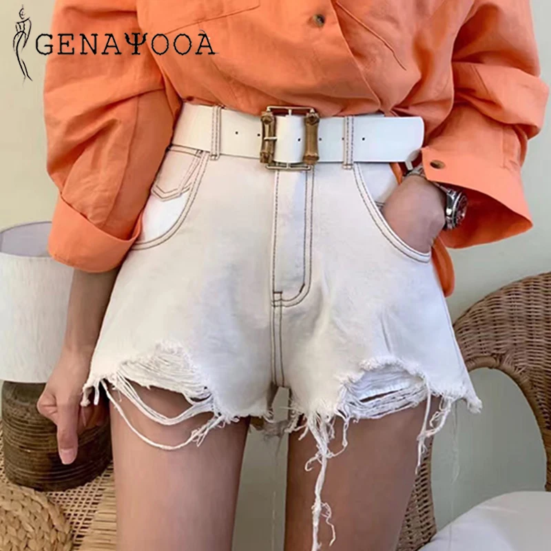 Женские джинсовые шорты genayoa рваные хлопковые потертые с высокой талией в стиле