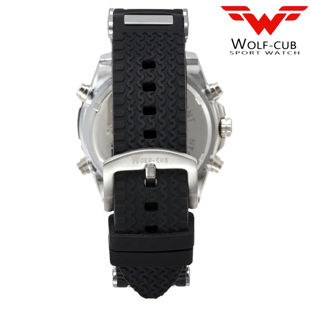 WOLF-CUB 6 цветов спортивные часы бренд Авто Дата День светодиодный Будильник Черный синий силиконовый ремешок аналоговые кварцевые Военные мужские цифровые часы
