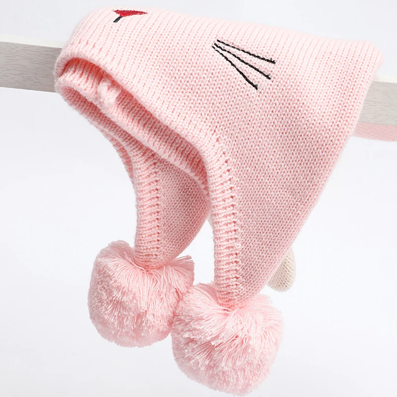 Beanie Kid Girl Winter Hat Autumn Knit Warm Pink Rabbit Cap Casual Outdoor Skiing Baby Accessory (10)