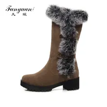 Fanyuan/ г. теплые зимние сапоги женские зимние сапоги до колена с Плюшевым Мехом высокие сапоги на толстом каблуке теплая зимняя обувь на толстом меху