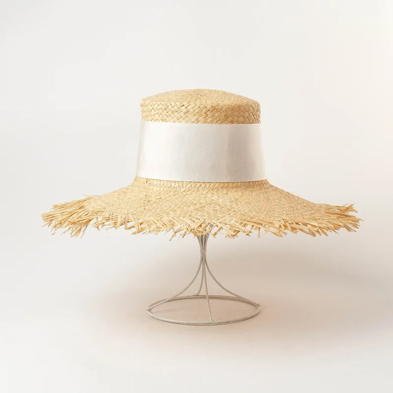 Белый 01907-hh7366 Новая летняя ручная работа raffia grass wind brim Женская солнцезащитная Кепка Женская Праздничная пляжная шапка для отдыха - Цвет: Белый
