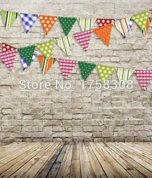 

Color Flag Yellow Brick Stone Wall Wood Floor backdrop Vinyl cloth High quality Computer print party background