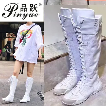 

2018 new fashion leather women long boots mesh woman winter boots ankle zapatillas sapatos femininos sapatilha zapatos mujer