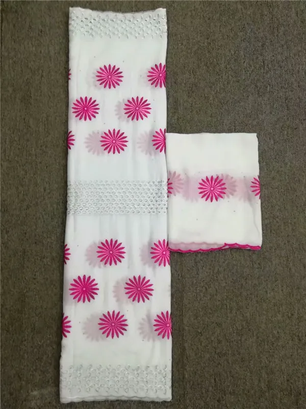 

5+2 nice party dress material set African cotton lace fabric and 2Y Swiss voile scarf lace material for sewing YCV43