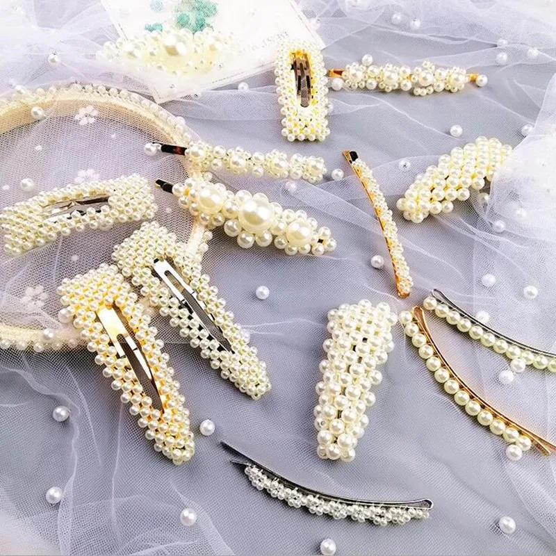 2019 New Fashion Women Pearl Hair Clip Snap Hair Barrette Stick Hairpin Hair Styling Accessories For Women Girls
