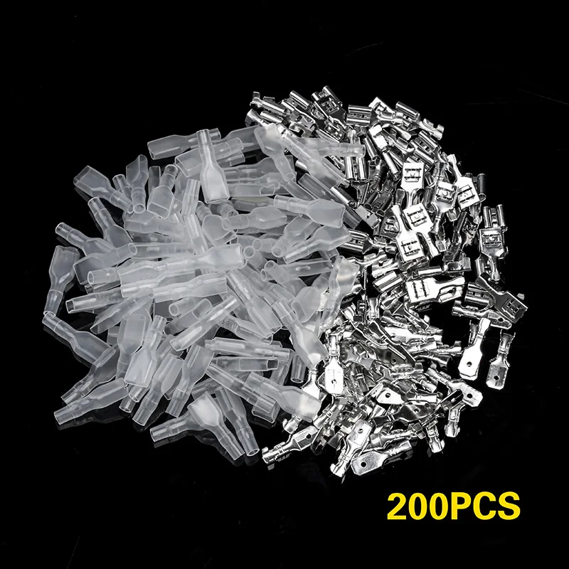 

200Pcs/lot Wire Connectors Terminals Kit 2.8/4.8/6.3mm Crimp Female/Male Spade Terminals With Transparent Insulating Sleeves