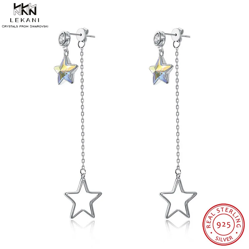 

LEKANI Crystals From Swarovski Drop Earring 925 Little Stars Long Pendant Earrings Women's Boutique Jewelry Drop Earrings Simple