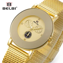 Belbi Top Brand Quartz Women Watch Female Hot Sale Fashion Steel Mesh Wrist Watch Ladies Gold Diamond Elegant Relojes 2016 Clock