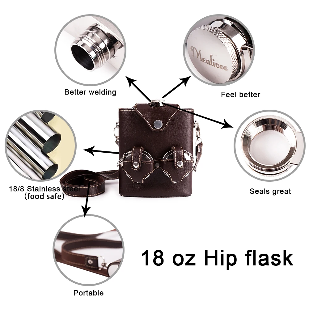 Портативная фляжка Mealivos из нержавеющей стали 18 унций|stainless steel hip flask|flask alcoholhip flask |