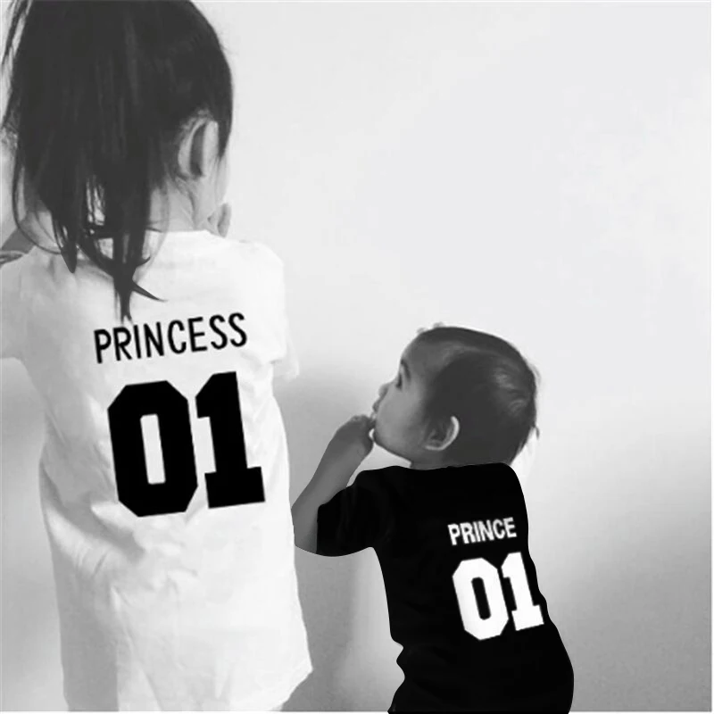 

Fashion Summer Boys Black T-shirt Infant Baby First Birthday Gift White Dress for Girls Princess School Daily Clothing 0-8 Years