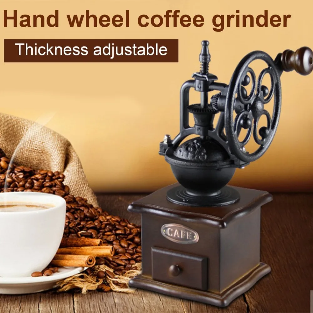 Vintage Style Manual Coffee Grinder Wooden Household Coffee Bean Mill Grinding Ferris Wheel Design Hand Coffee Maker Machine