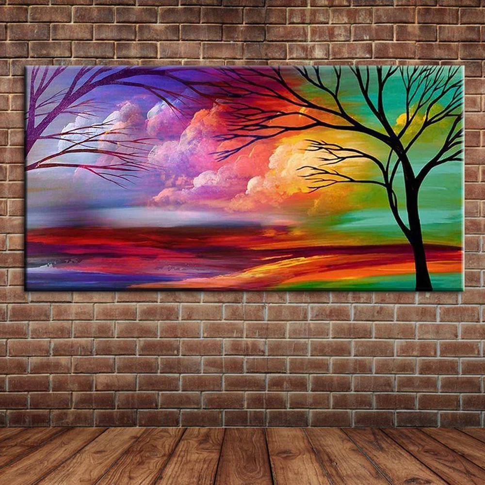 Modern Abstract Art Trees Oil Painting on Canvas Hand Painted Cloud