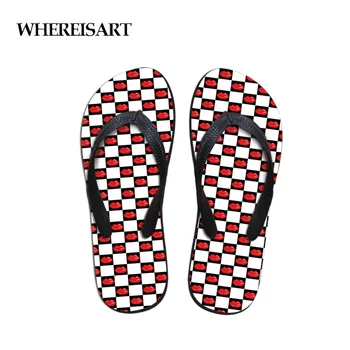 

WHEREISART Flat House Slippers Women Lips Printing Summer Beach Flip Flops Sandals Women's Slippers Cartoon Cute Sandals Youth