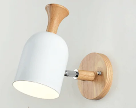 Светодиодный настенный светильник в скандинавском стиле, металлический абажур, деревянный прикроватный светильник для коридора - Цвет абажура: B WHITE