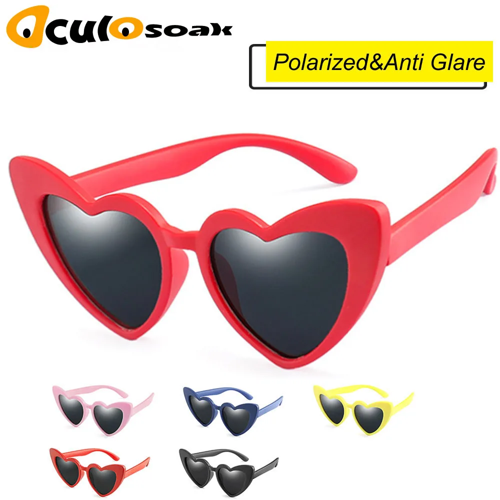 2019 baby girl sunglasses for children heart TR90 black pink red heart