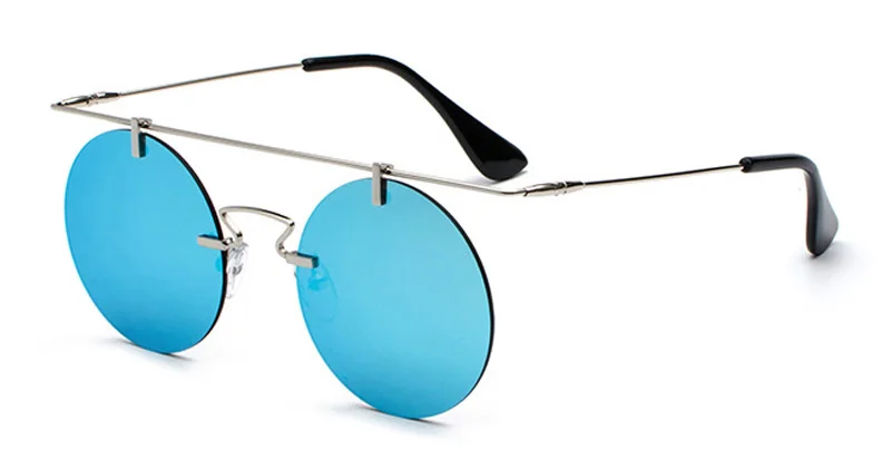 SHAUNA, супер светильник, женские круглые солнцезащитные очки без оправы, модные мужские зеркальные линзы, готические очки в стиле панк - Цвет линз: Blue Mirror