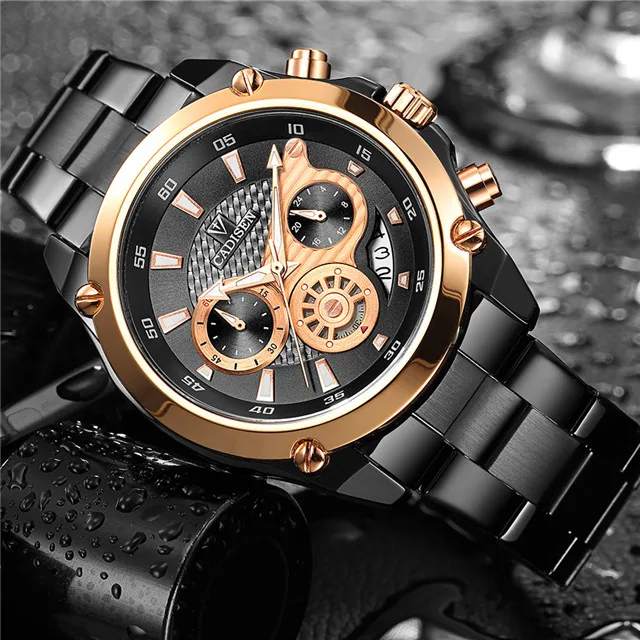 

CADISEN Top Brand Luxury Mens Watch Full Steel Waterproof Sport Watches Fashion Quartz Military Wrist Watch Relogio Masculino