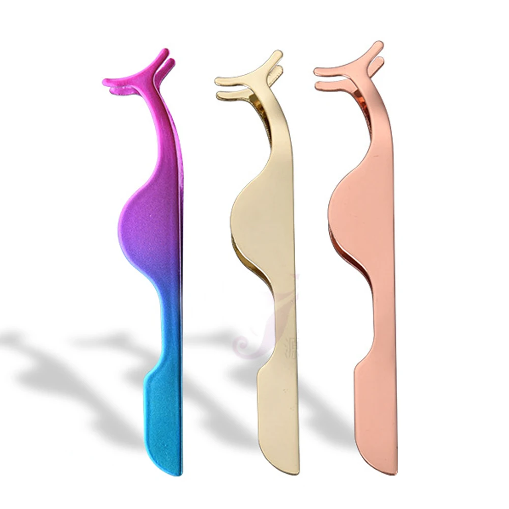 

1pc 3 colors False Eyelash Tweezers Fake Eye Lash Applicator Eyelash Extension Curler Nipper Auxiliary Clip Clamp