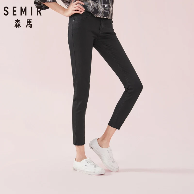 SEMIR, женские укороченные обтягивающие джинсы с необработанным краем, Ретро стиль, женские джинсы до щиколотки, потертые джинсы с молнией, облегающие джинсы