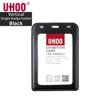 

UHOO 6822 High Quality Two Slots Men PU Leather Card Holder Credit Card Business Card Work ID Name Tag without Lanyard-Black